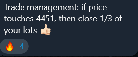 Trade management · close 1/3 at 4451
