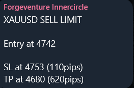 XAUUSD SELL LIMIT · entry 4742